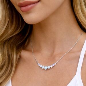 18K Gold Plated Necklace Lab Created White Opals